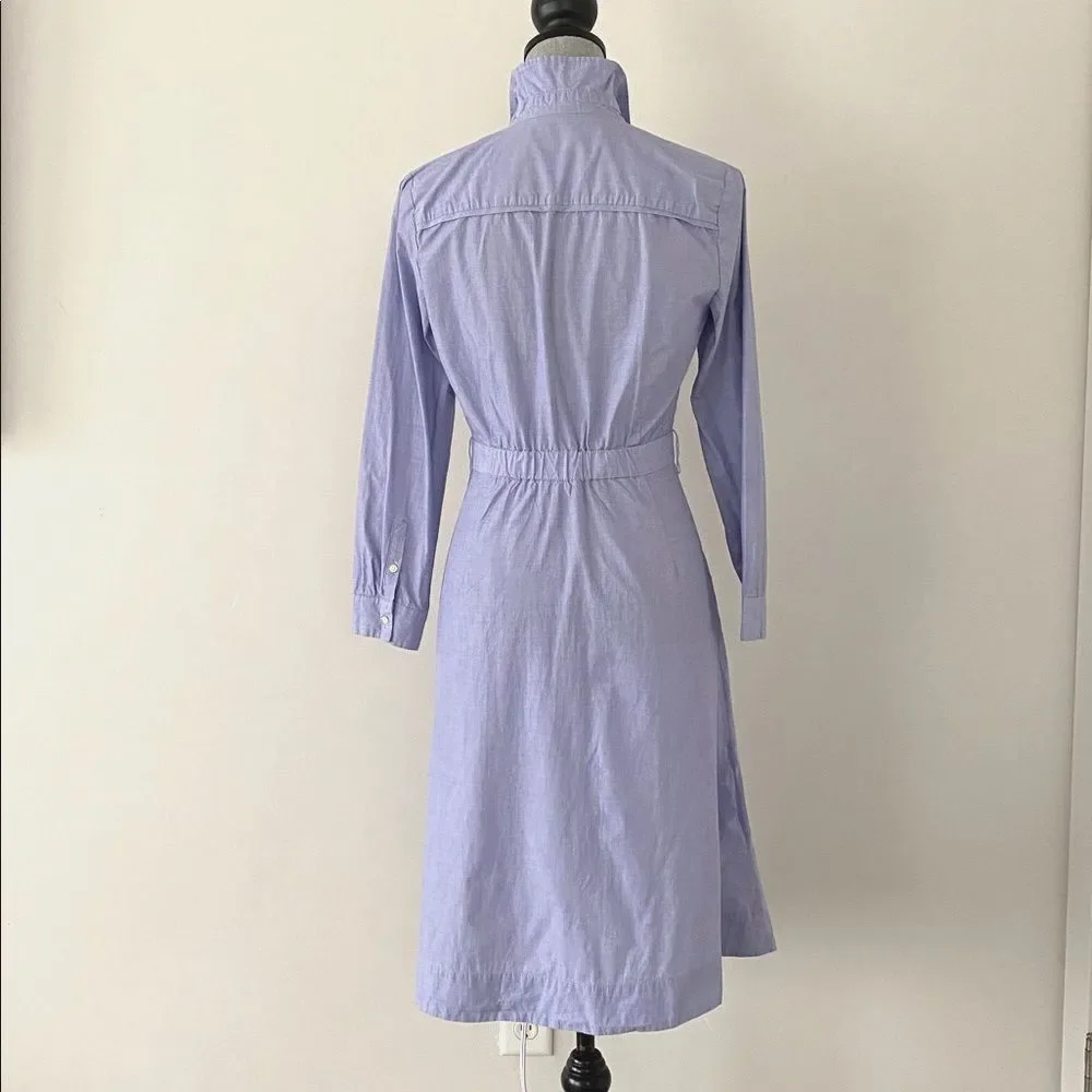 J.Crew Blue Button-Up Cotton Midi Dress Sz 4 Preppy Academia Classic Euro Summer